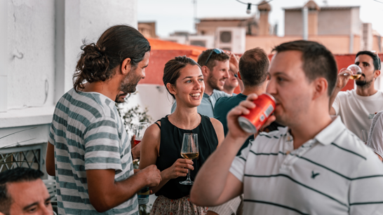 BeachBootCamp 2022 - Aperitivo Employees during an after-work event on the rooftop terrace