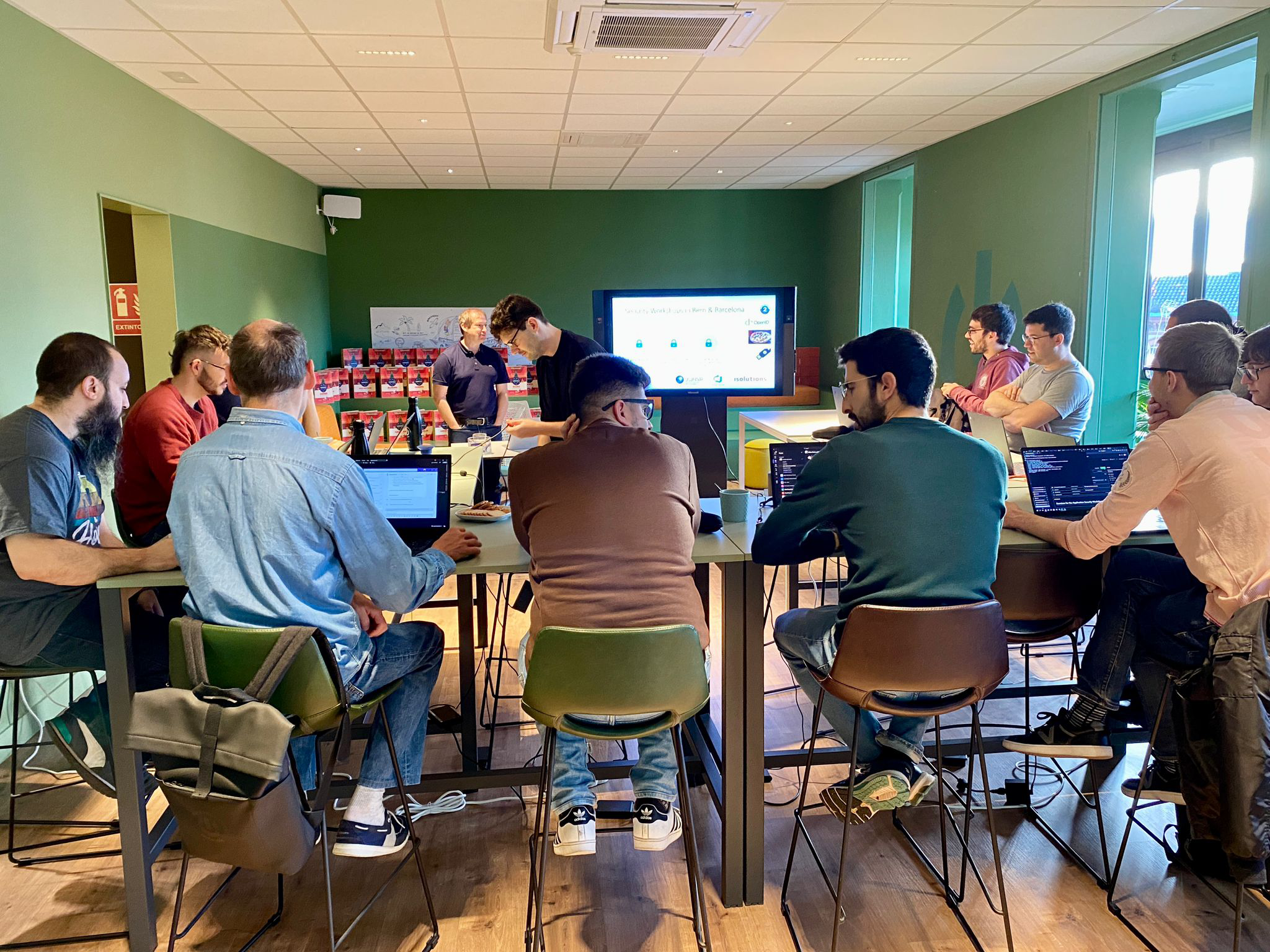 Group of people gathered in an office for an event