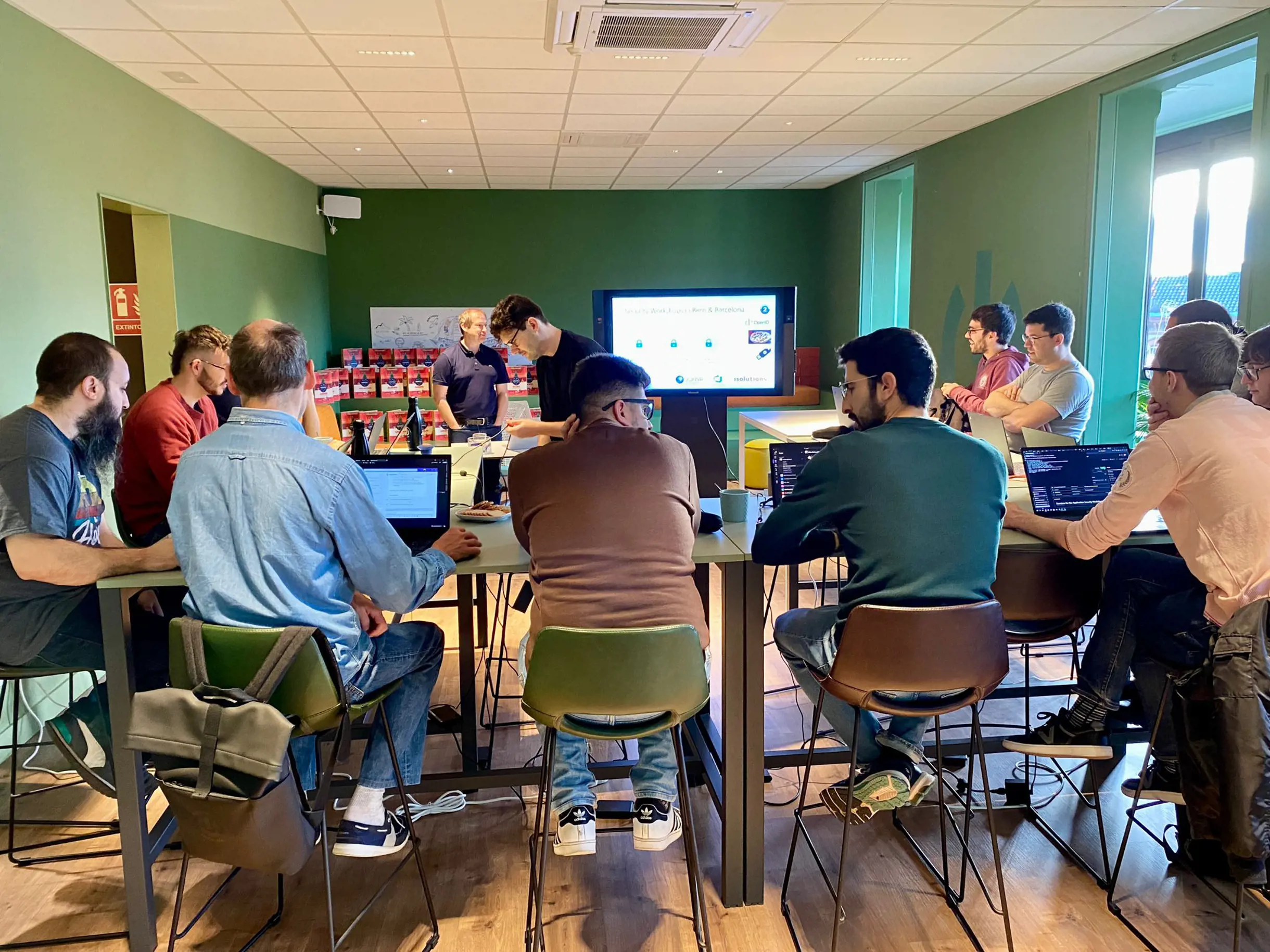 Group of people gathered in an office for an event
